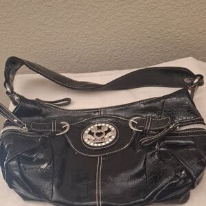 Disney Black Embossed Shoulder Bag with Silver Accents